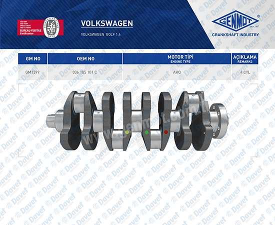 GENMOT GM1399 Krank Mili Vw Golf 1.4 Akq Ahw Ald Akk Aul Akd  ####